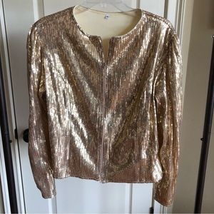 Gold Sequin Zip Front Jacket, Size XL​
